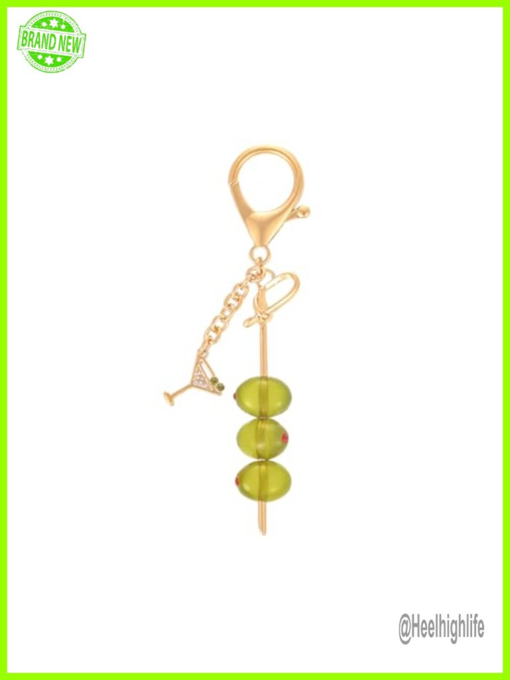 Gold Plated Olive Martini Keychain Purse Charm for Handbags